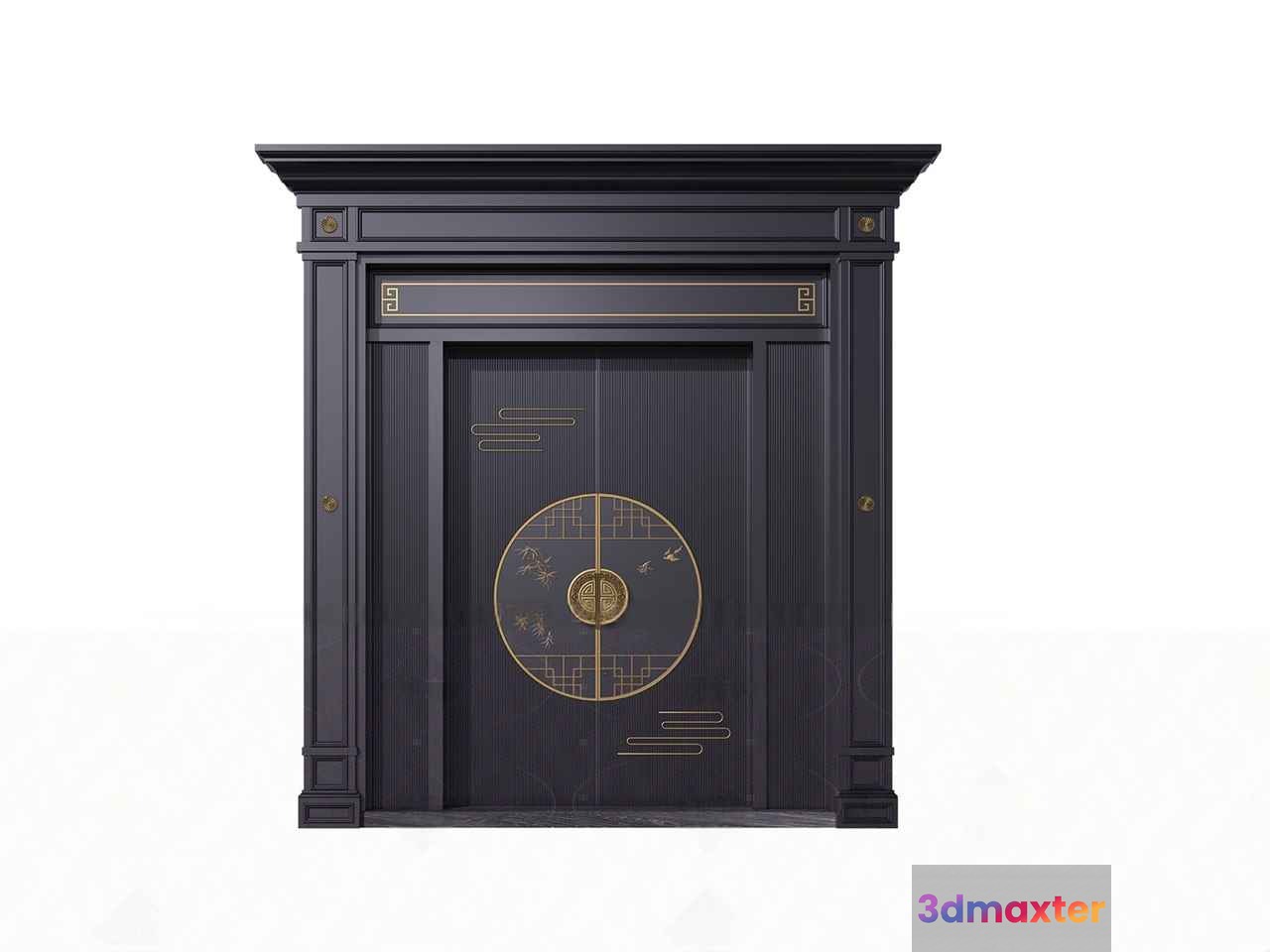 A Black And Gold Door With A Circular Design 3D Model - 8267 - VRAY Render