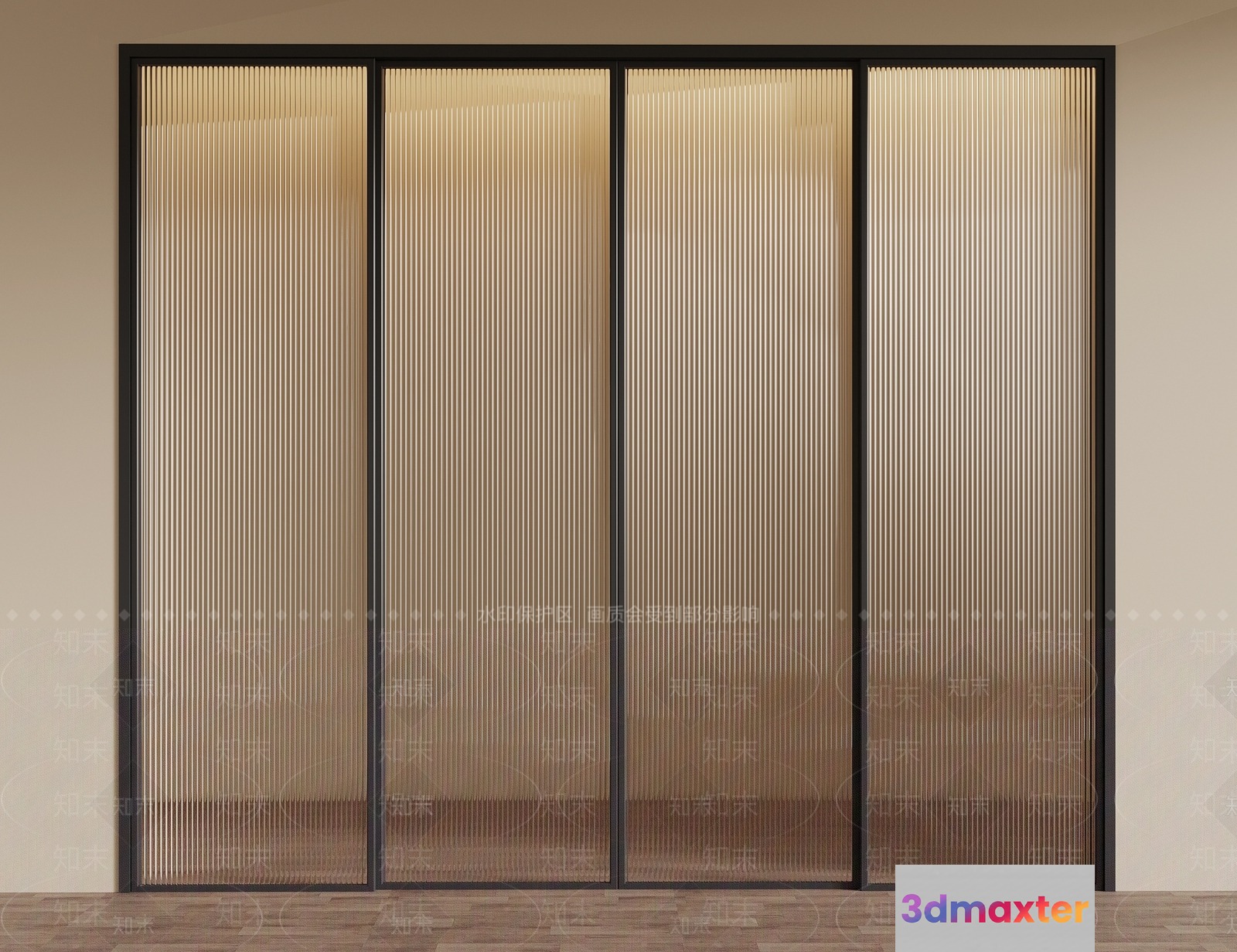 A Sliding Door With A Ribbed Glass Design 3D Model - 16618 - VRAY Render
