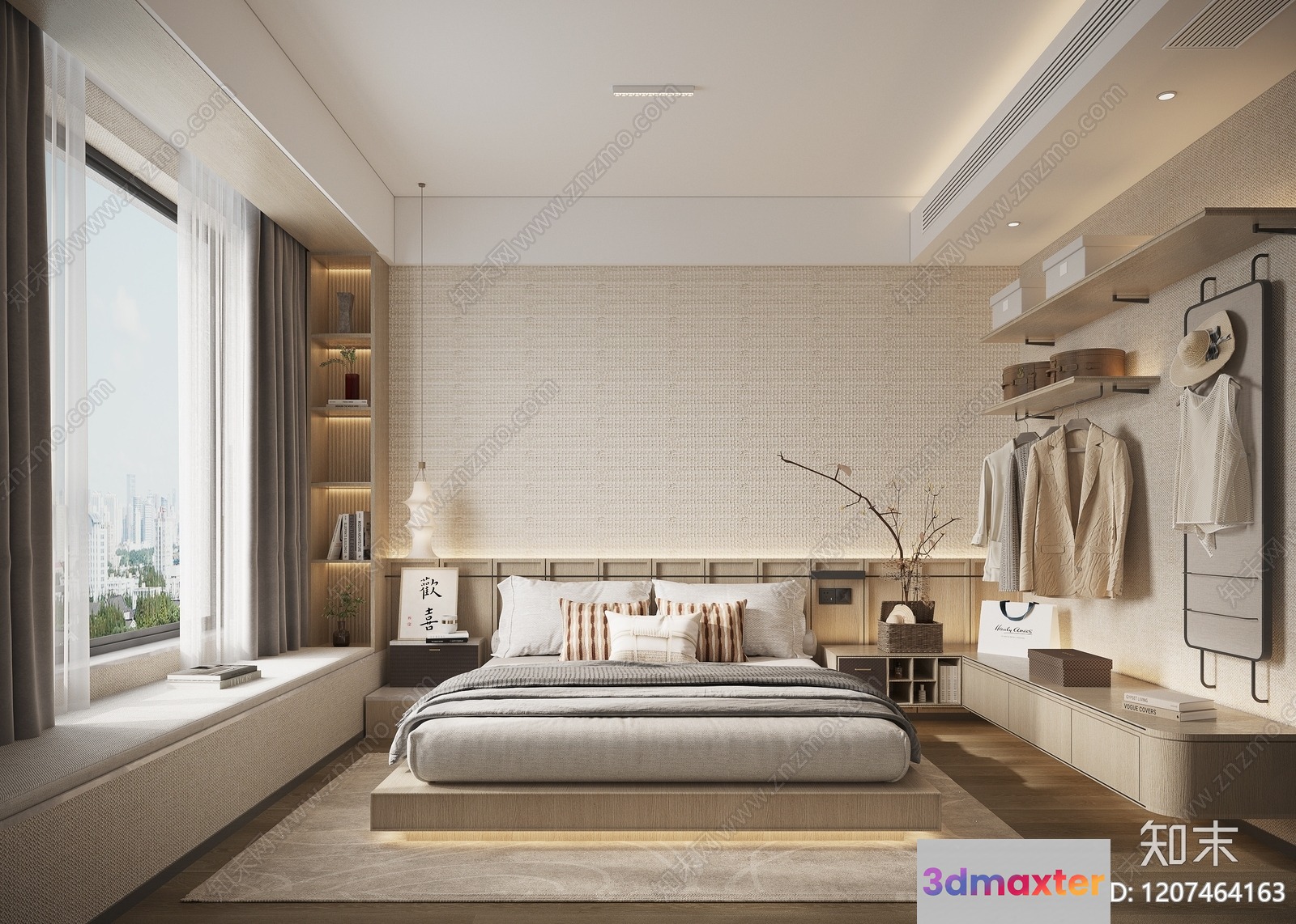 Modern Minimalist Bedroom 3D Model - 8196 - VRAY Render