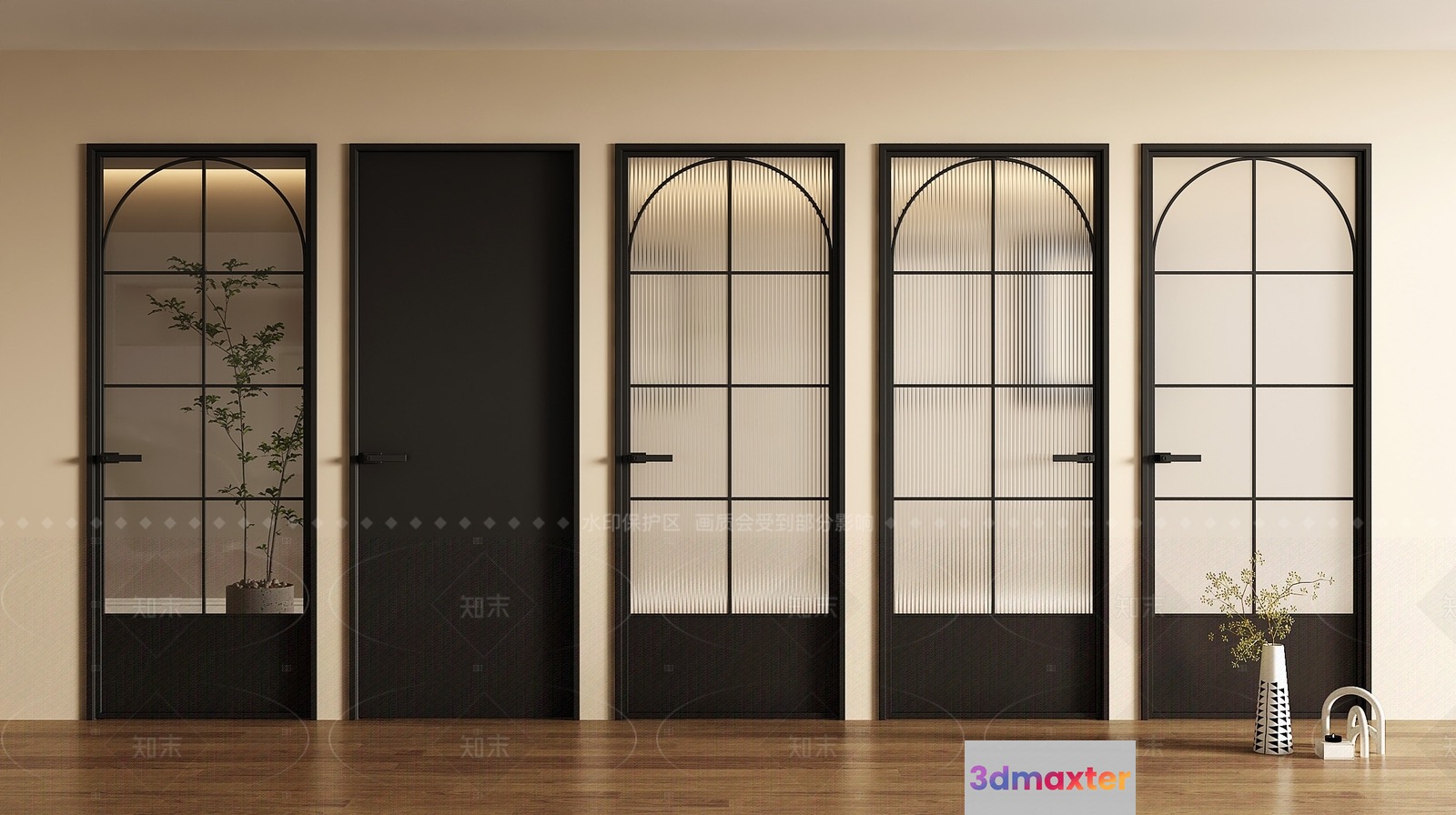 Black Glass Doors 3D Model - 3582 - VRAY Render