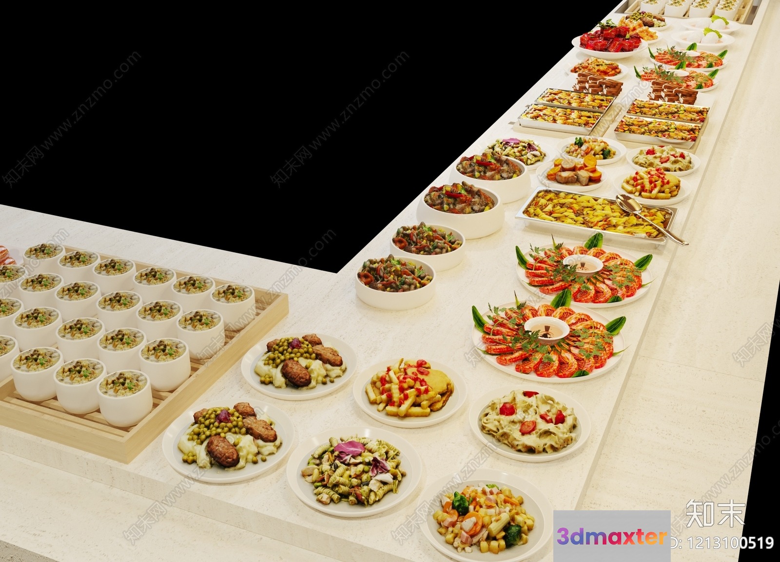 A Buffet Table With A Variety Of Dishes 3D Model - 4452 - VRAY Render
