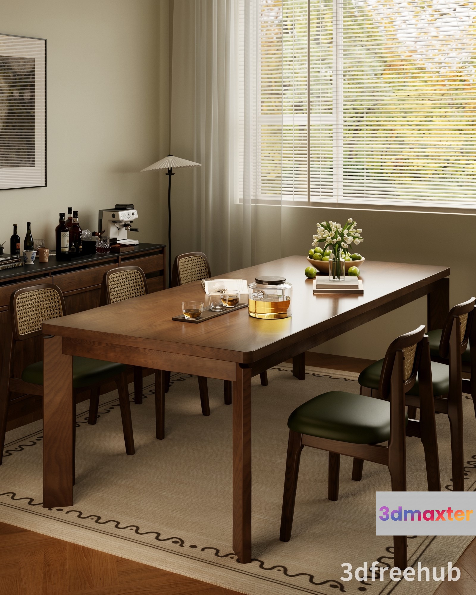 Mid-Century Modern Dining Room 3D Model - 21318 - VRAY Render