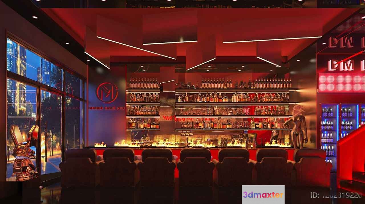 Modern Bar Area 3D Model - 5067 - VRAY Render