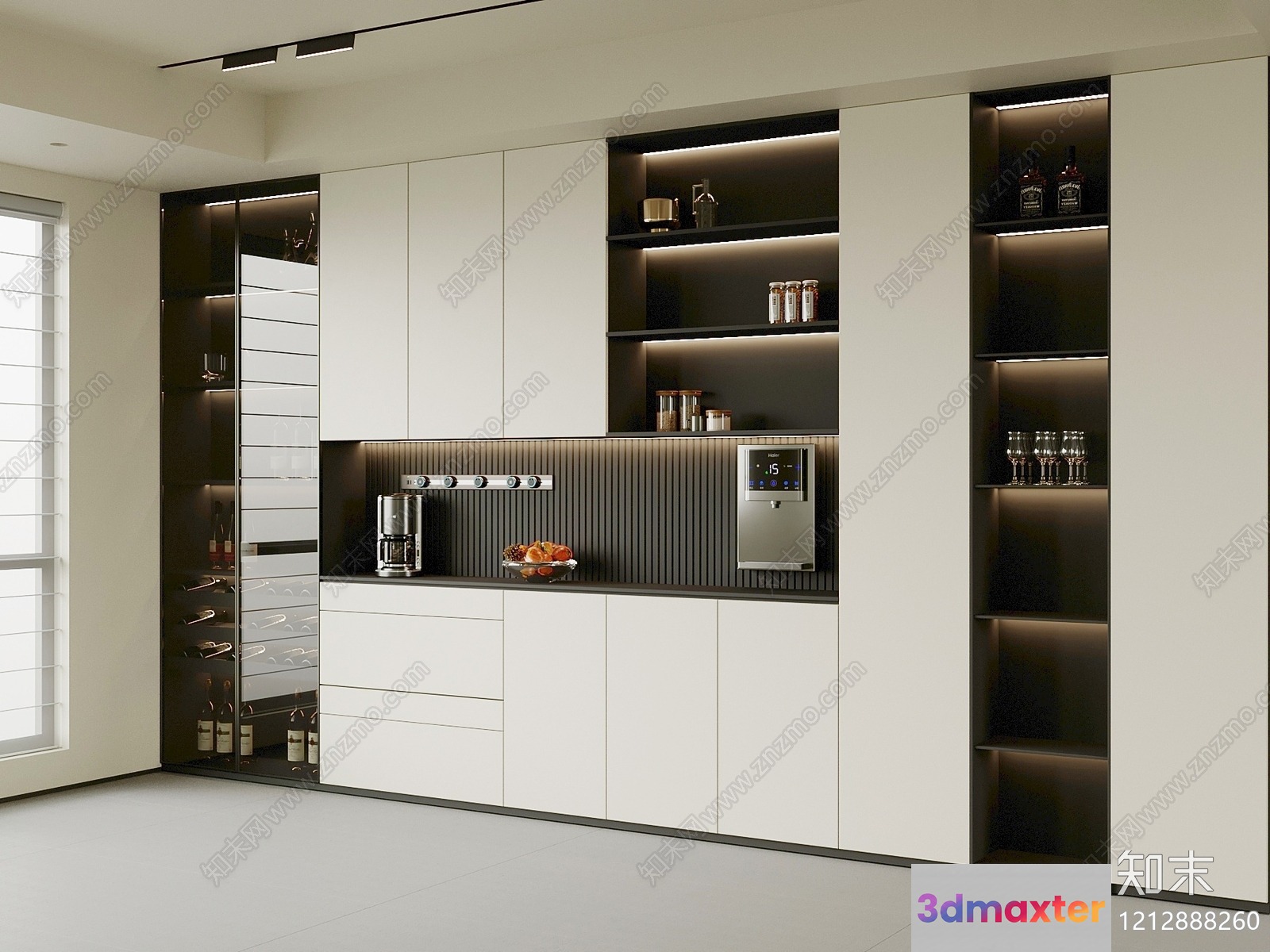 Modern Kitchen With White And Black Cabinets 3D Model - 17204 - VRAY Render