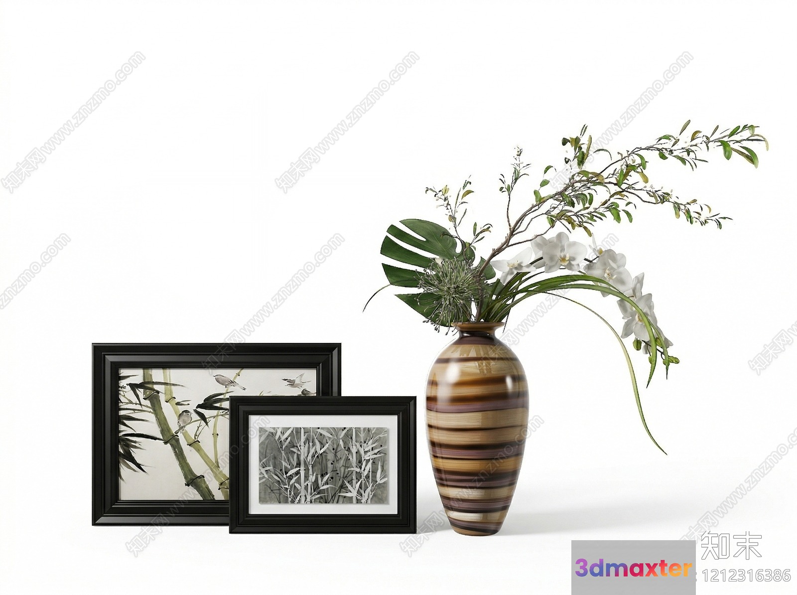A Decorative Vase With Flowers 3D Model - 18884 - VRAY Render