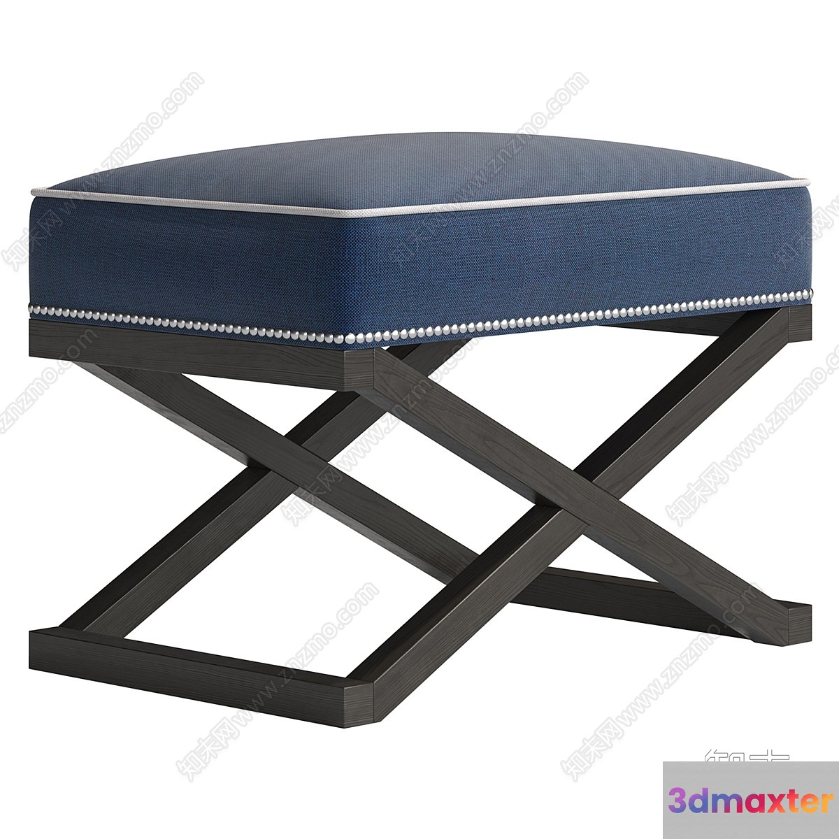 A Blue Bench With A Wooden Frame 3D Model - 15573 - CORONA Render