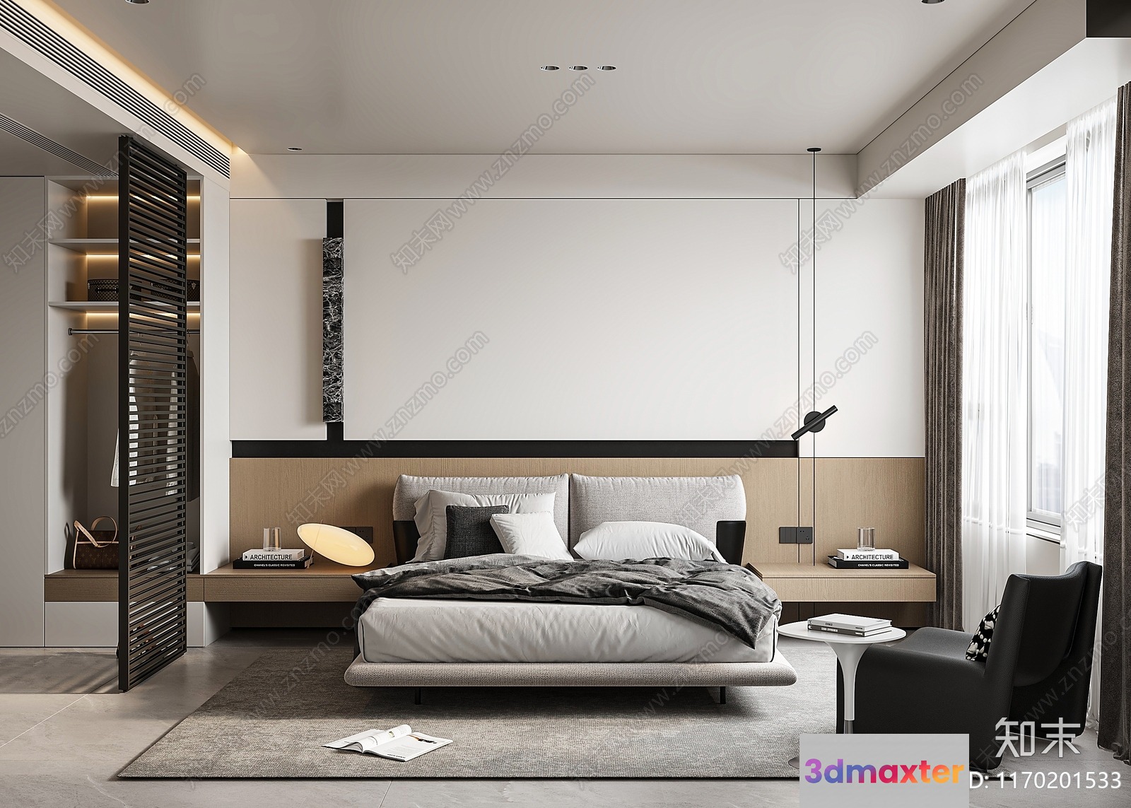 Modern Minimalist Bedroom 3D Model - 10179 - VRAY Render