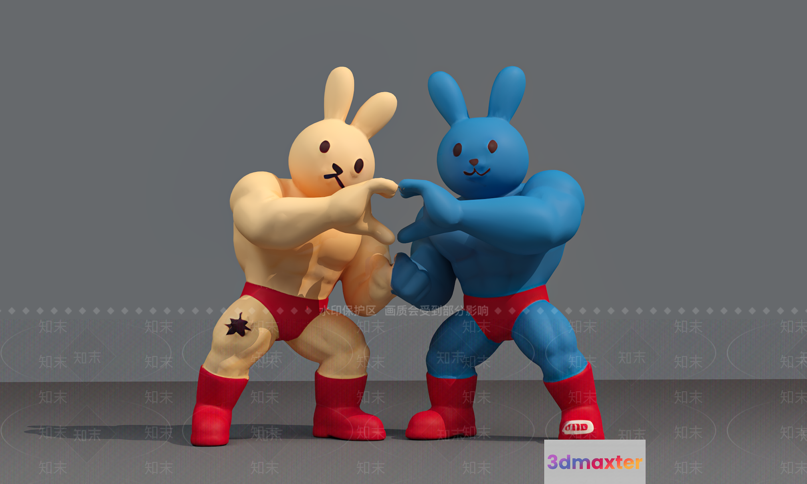 Muscular Cartoon Bunnies 3D Model - 11564 - VRAY Render