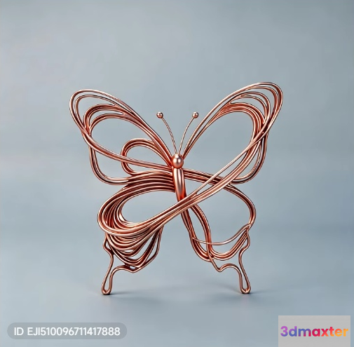 A Copper Butterfly Sculpture 3D Model - 7678 - VRAY Render