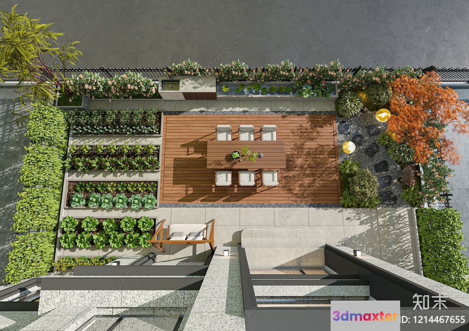 Modern Urban Garden 3D Model - 7704 - VRAY Render
