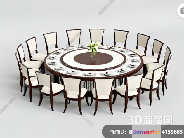 A Round Dining Table With Chairs 3D Model - 16121 - VRAY Render