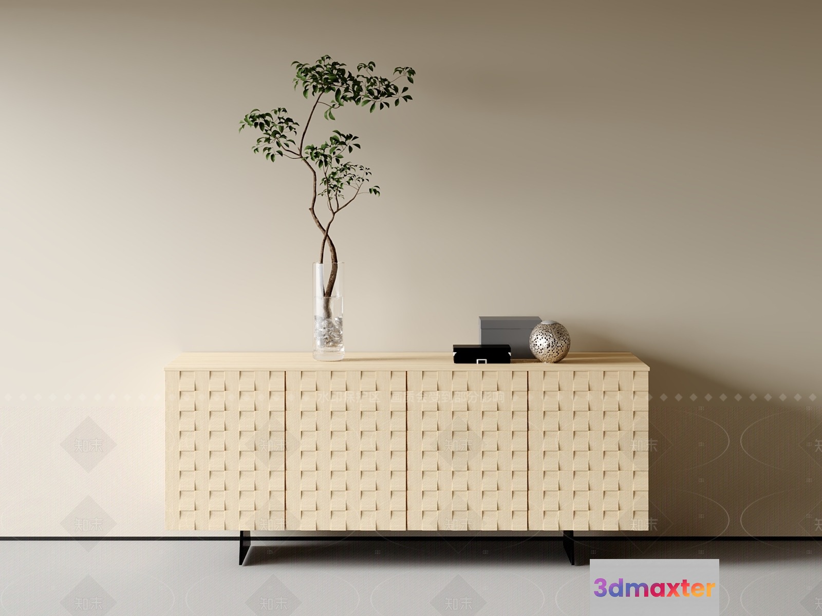 The Main Subject Is A Cream-Colored Cabinet With A Woven Design 3D Model - 6155 - VRAY Render