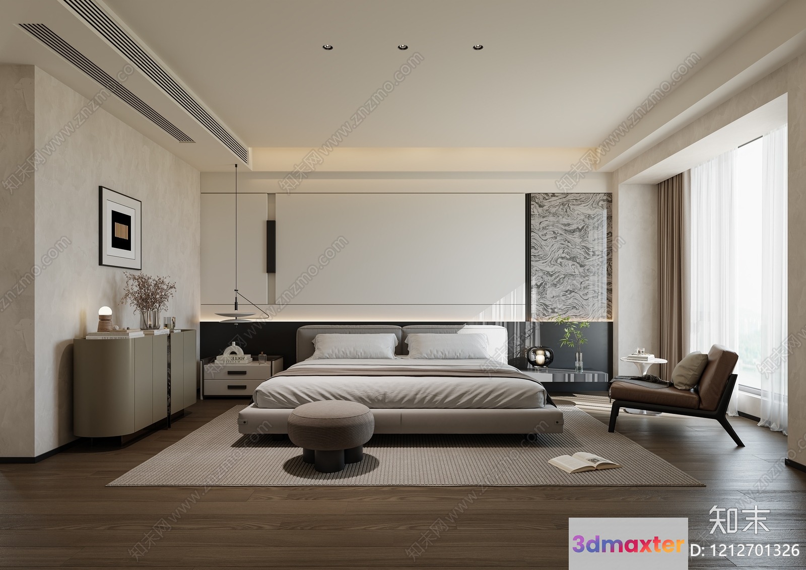 Modern Bedroom Design 3D Model - 9352 - VRAY Render