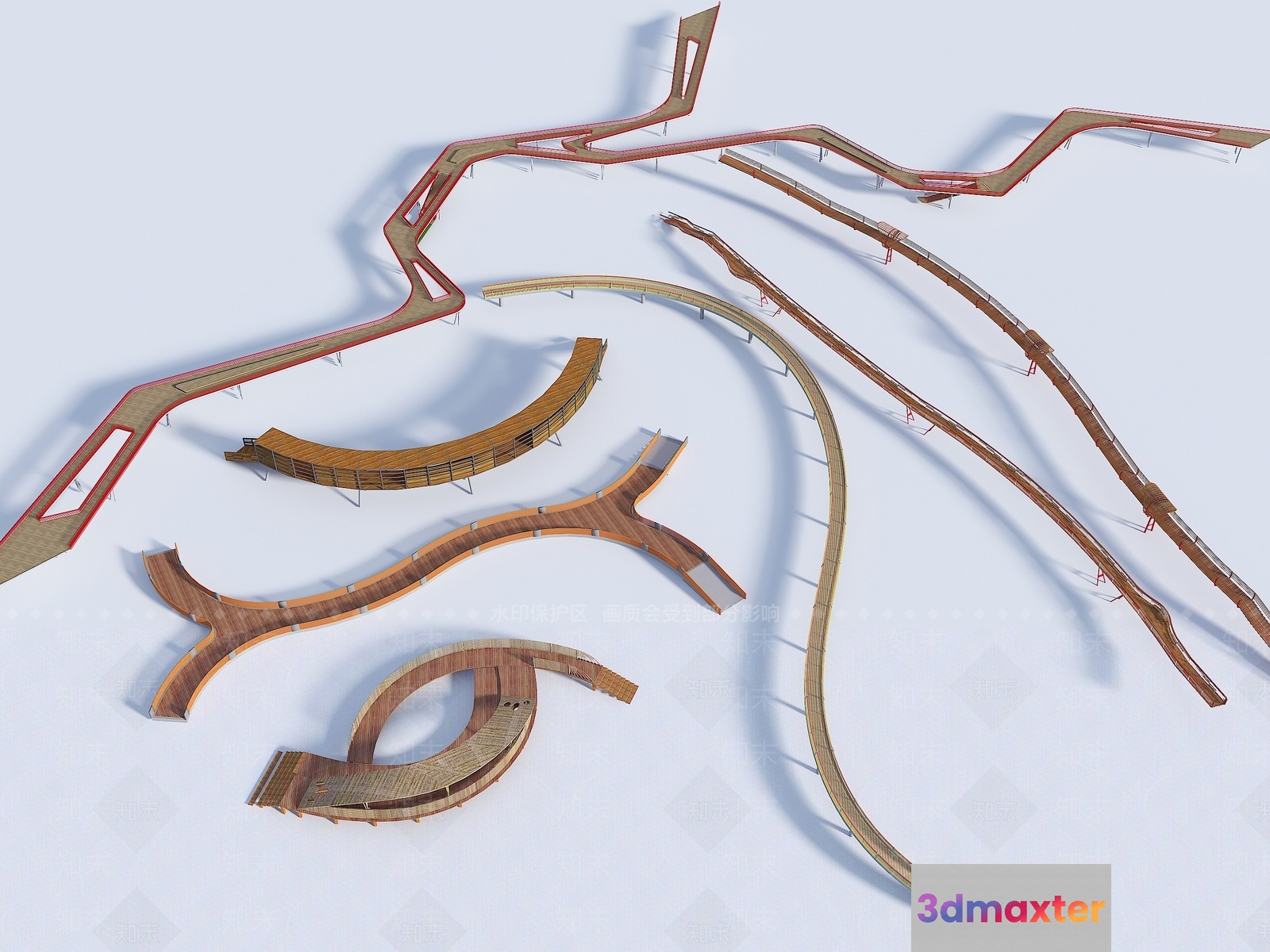 Curved Wooden Walkways 3D Model - 12264 - VRAY Render