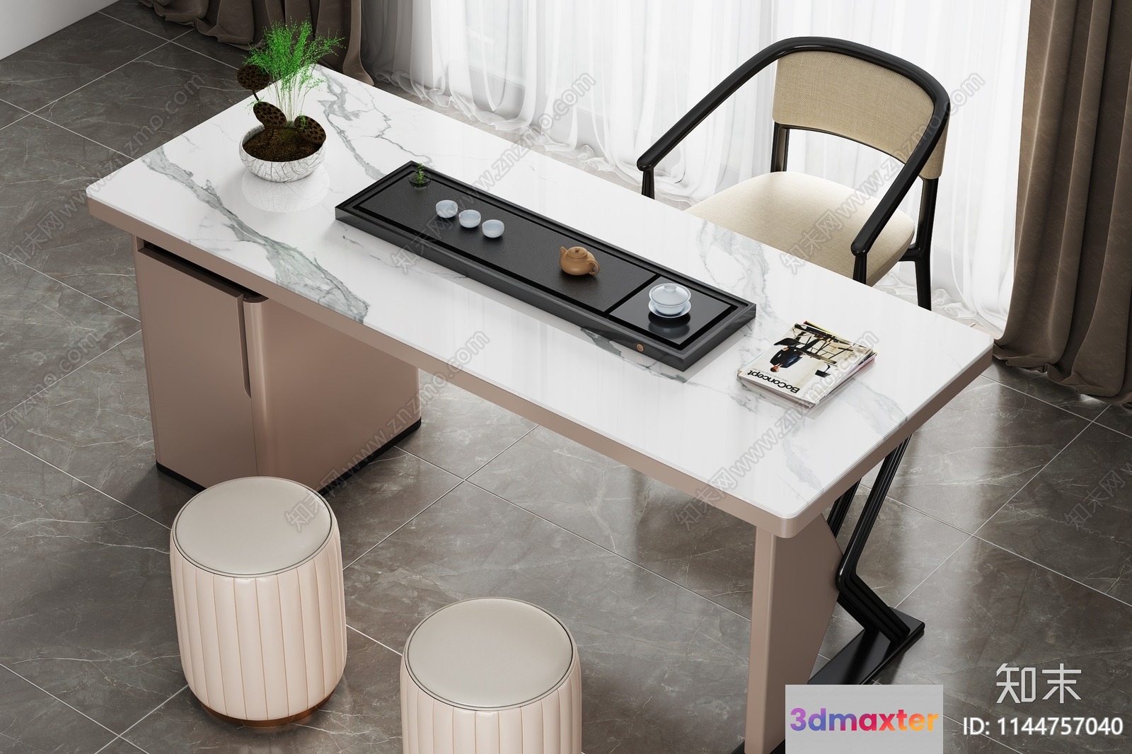 Modern Minimalist Desk 3D Model - 912 - VRAY Render