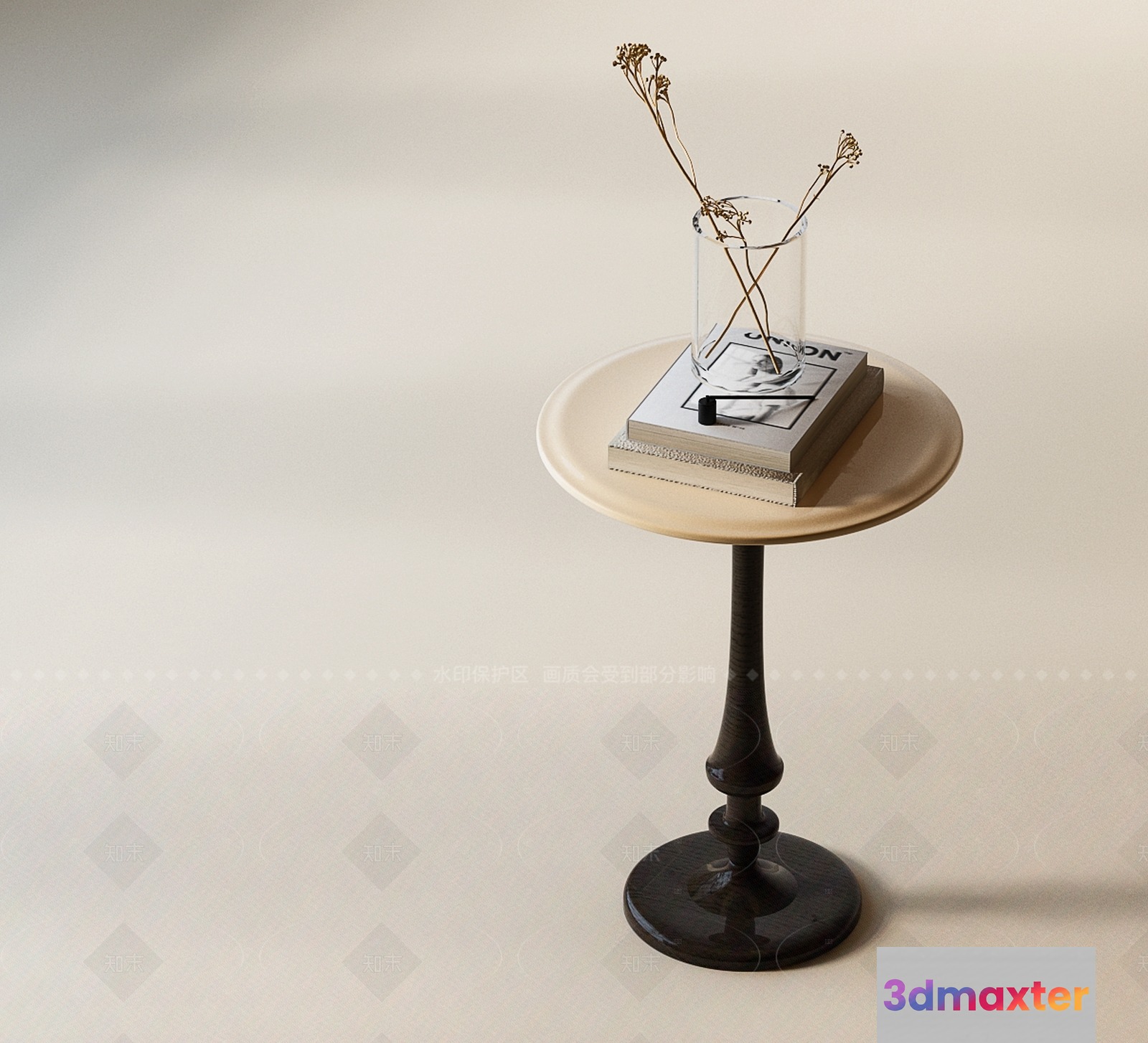 A Small Round Table With A Vase And Book On Top 3D Model - 22178 - VRAY Render