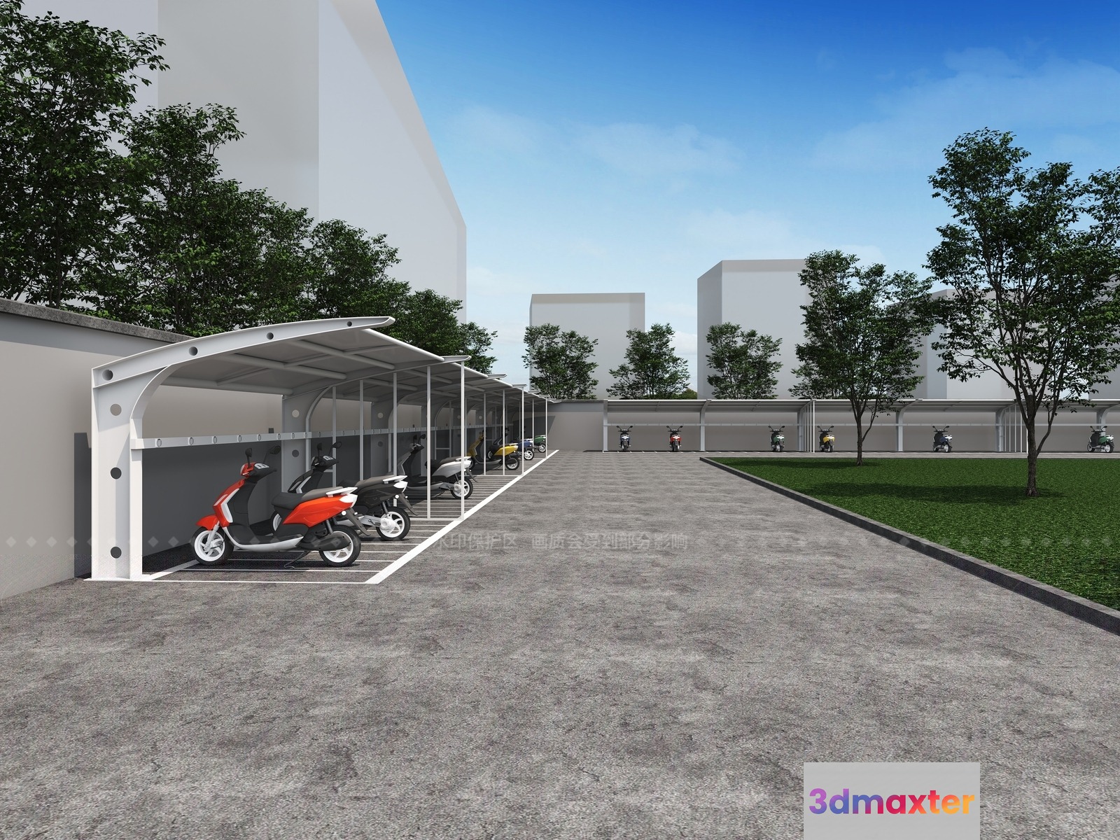 A Parking Lot With A Covered Area 3D Model - 12613 - CORONA Render