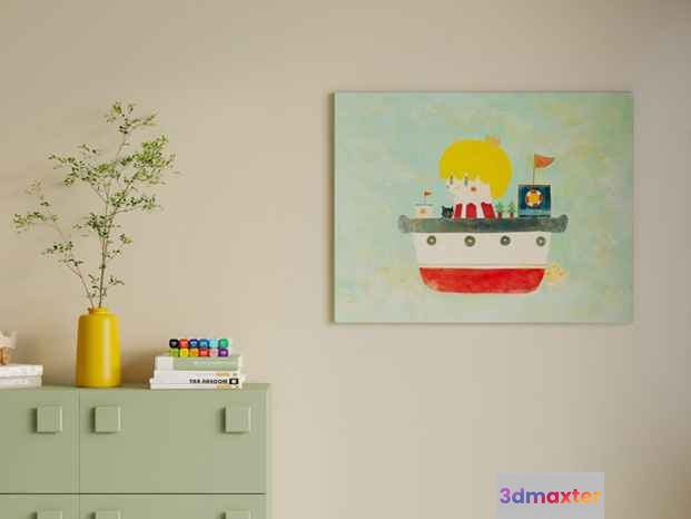 A Painting Of A Boy In A Boat 3D Model - 1216 - VRAY Render
