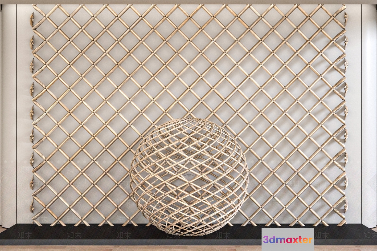A Woven Bamboo Wall With A Decorative Ball 3D Model - 2320 - VRAY Render