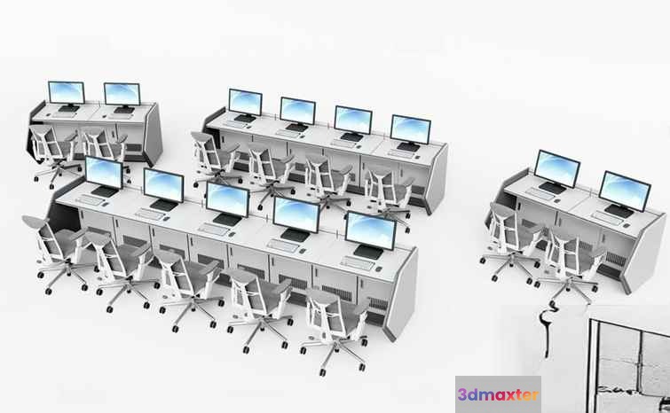 Office Computer Workstations 3D Model - 1854 - VRAY Render