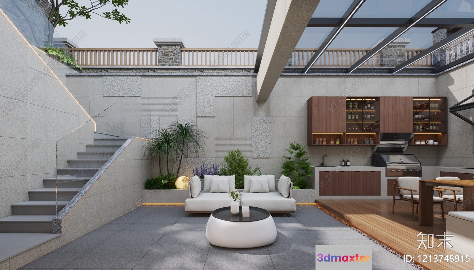 Modern Outdoor Patio 3D Model - 17280 - CORONA Render