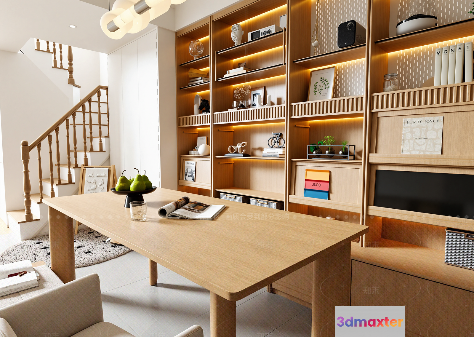 Light Wood Bookshelf 3D Model - 13757 - VRAY Render