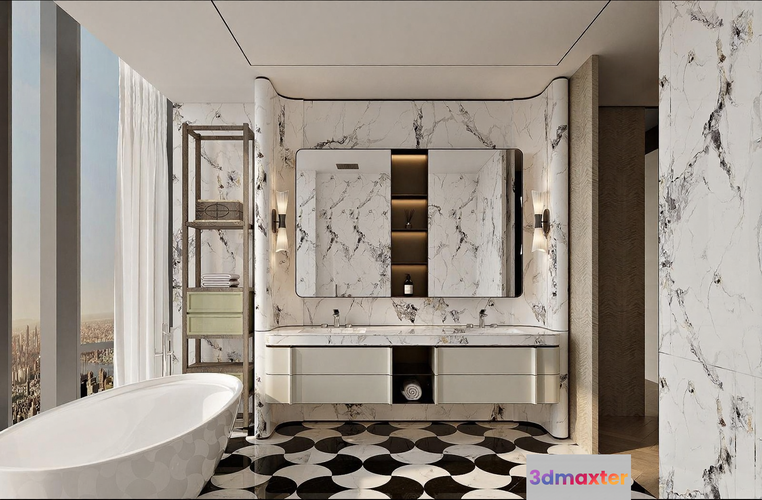 Modern Marble Bathroom 3D Model - 3894 - VRAY Render