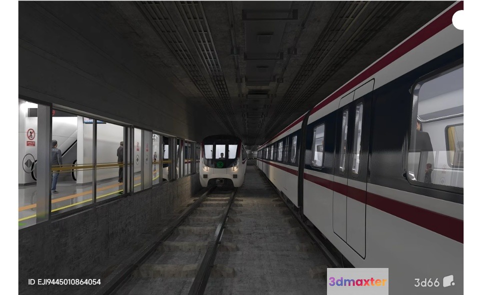 A Train Station With A Train 3D Model - 3661 - VRAY Render