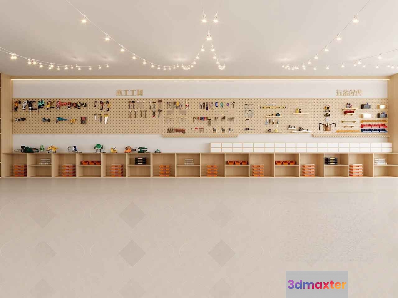 Wooden Pegboard Shelves 3D Model - 1117 - CORONA Render