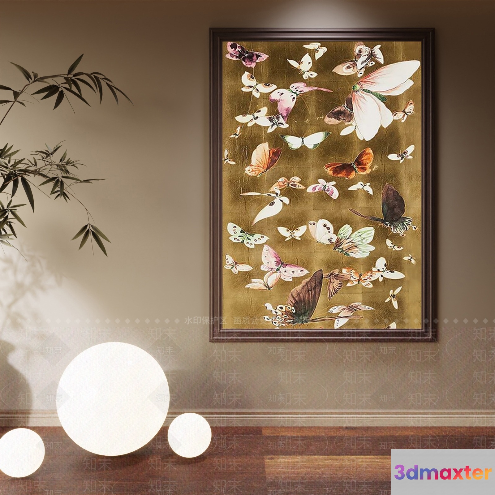 A Painting Of Butterflies On A Wall 3D Model - 23070 - VRAY Render