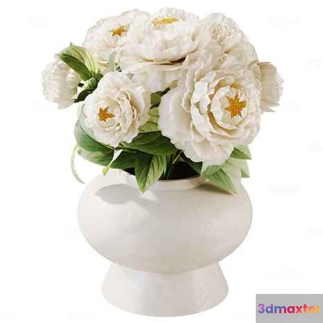 White Ceramic Vase With Flowers 3D Model - 19172 - CORONA Render