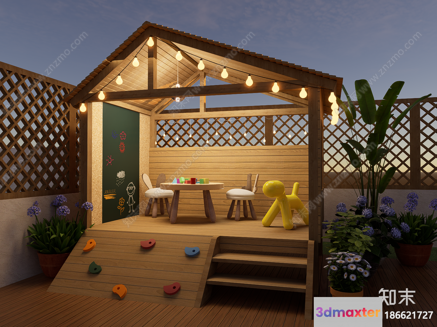 A Wooden Deck With A Playhouse 3D Model - 16811 - VRAY Render