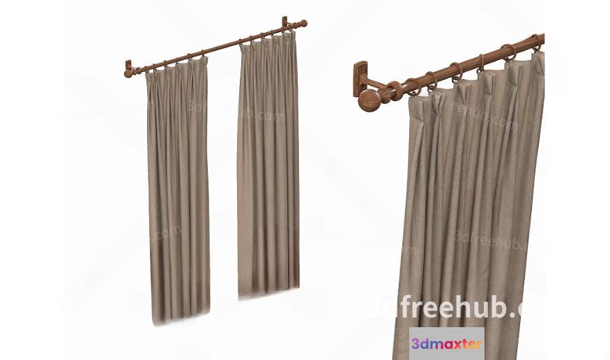 Beige Curtain Rods 3D Model - 19306 - VRAY Render