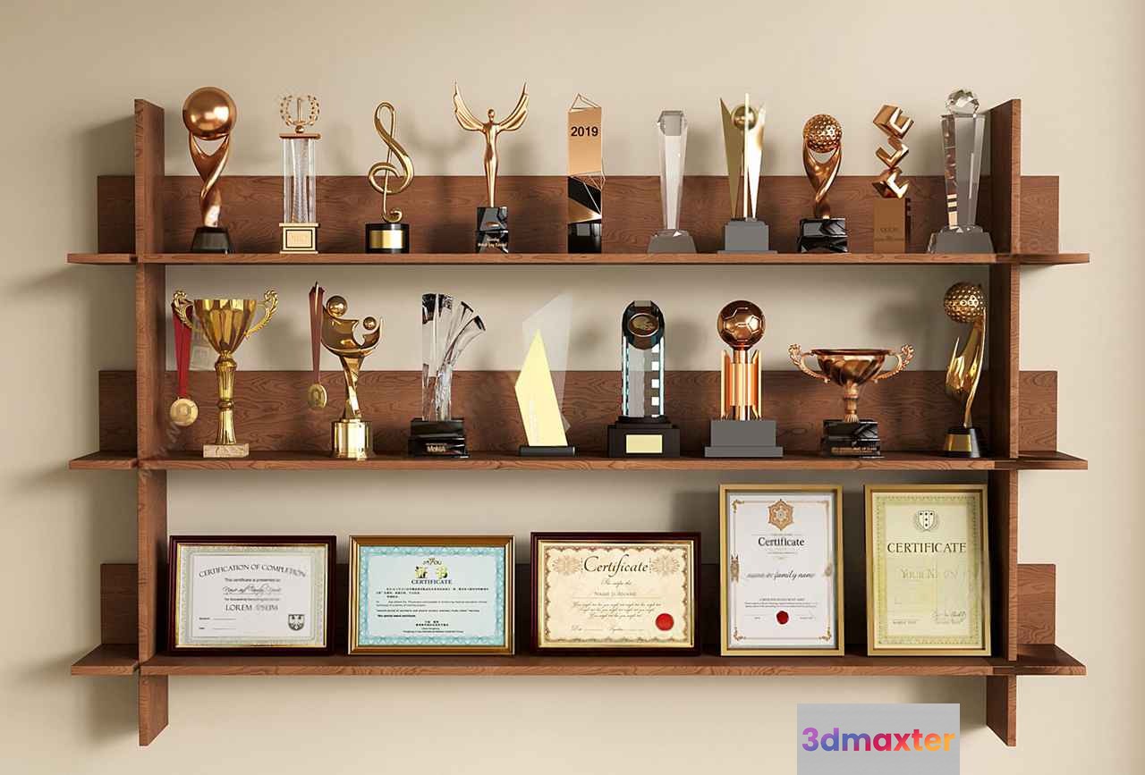 Modern-Looking Wooden Shelves 3D Model - 7447 - VRAY Render