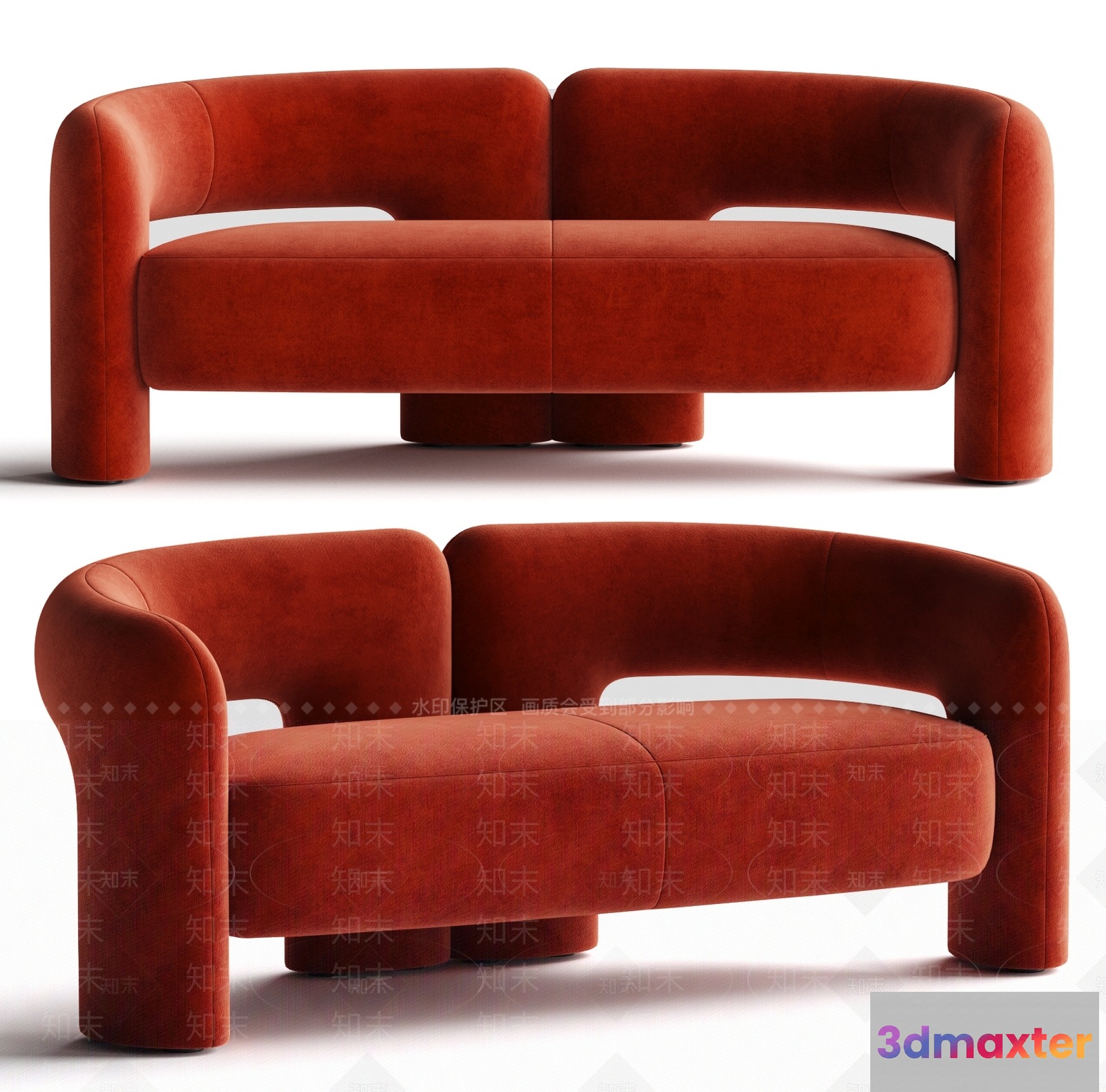Modern Orange Couch 3D Model - 3529 - VRAY Render