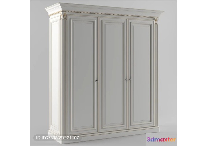 A White Wardrobe With Gold Accents 3D Model - 15181 - VRAY Render