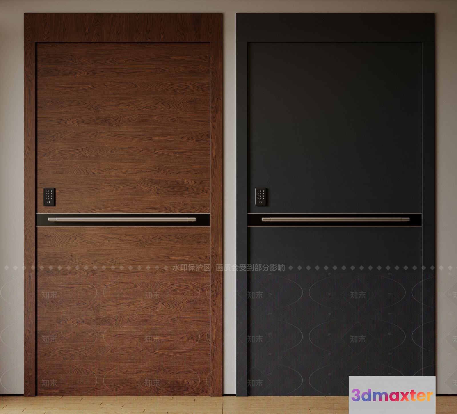 Two Wooden Doors With Silver Handles 3D Model - 2379 - VRAY Render