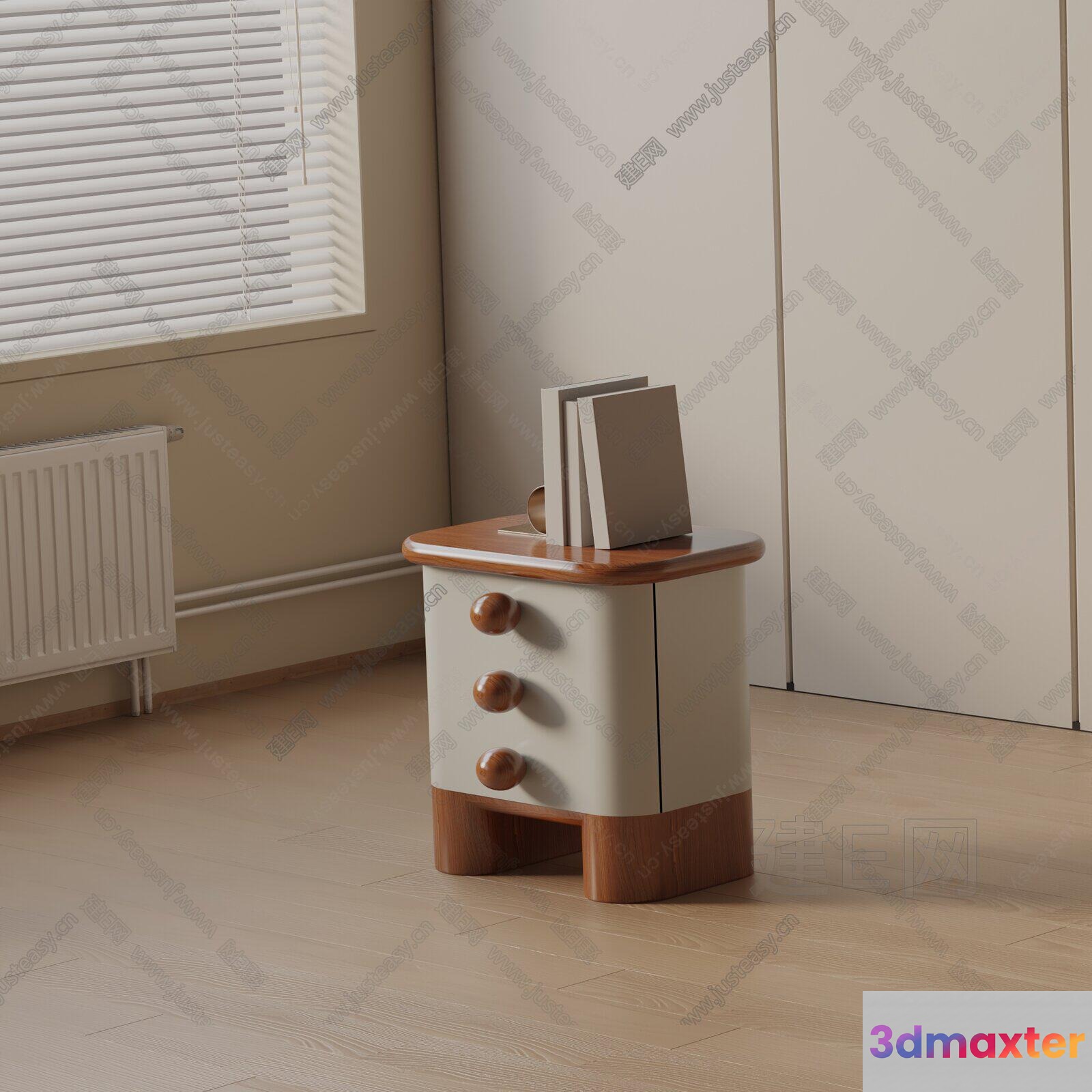 A Small White And Brown Nightstand 3D Model - 1850 - VRAY Render