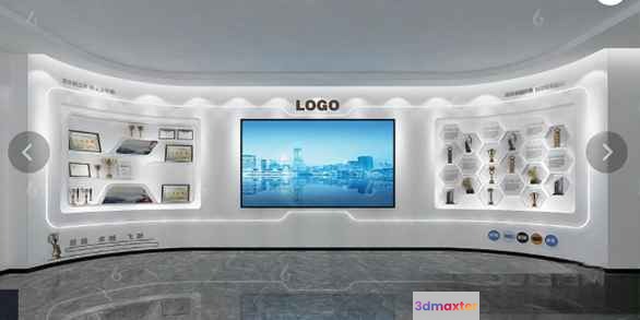A Large Room With A Curved Wall And A Screen 3D Model - 1868 - VRAY Render