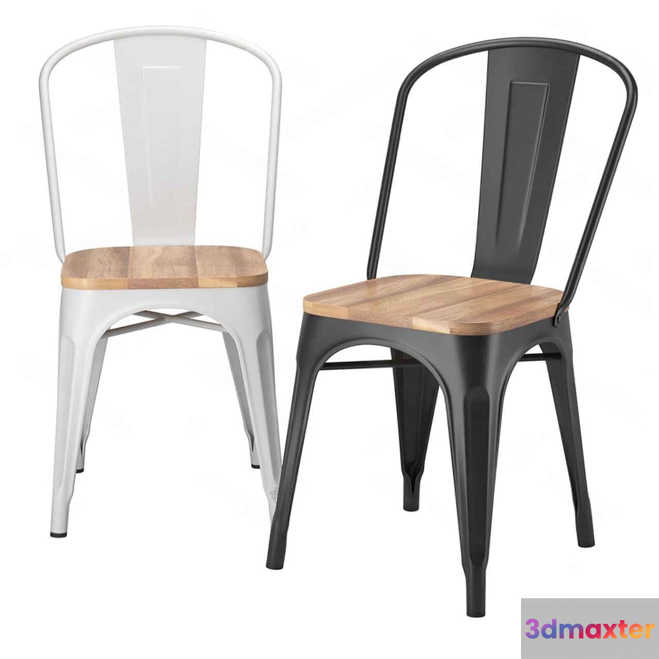 Two Metal Chairs With Wooden Seats 3D Model - 21660 - CORONA Render