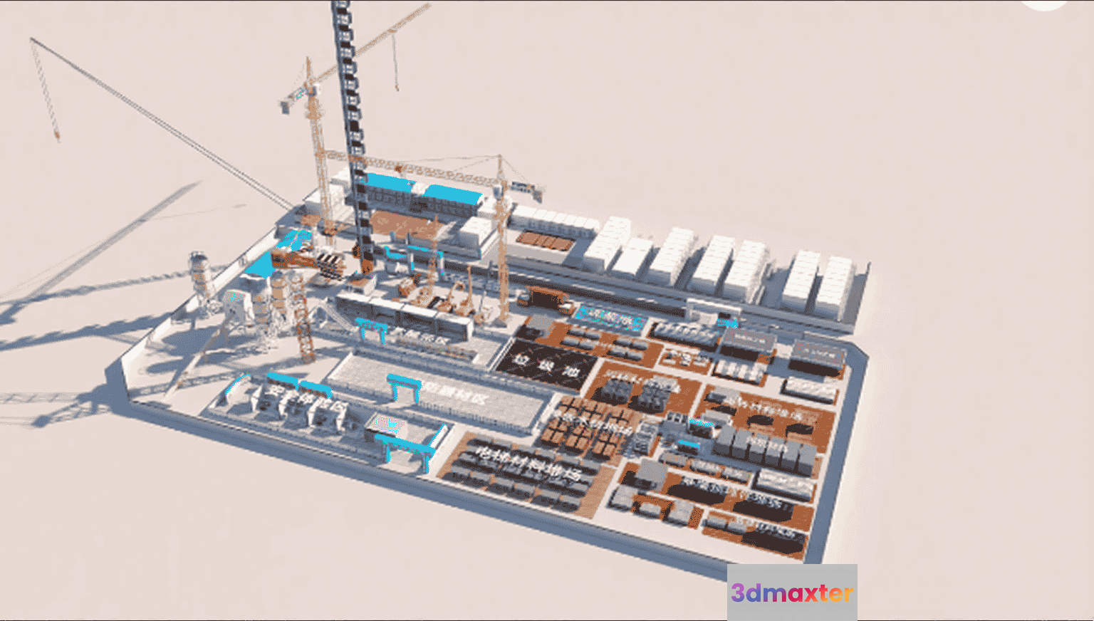 A 3D Rendering Of A Construction Site With Various Equipment And Materials 3D Model - 9964 - VRAY Render