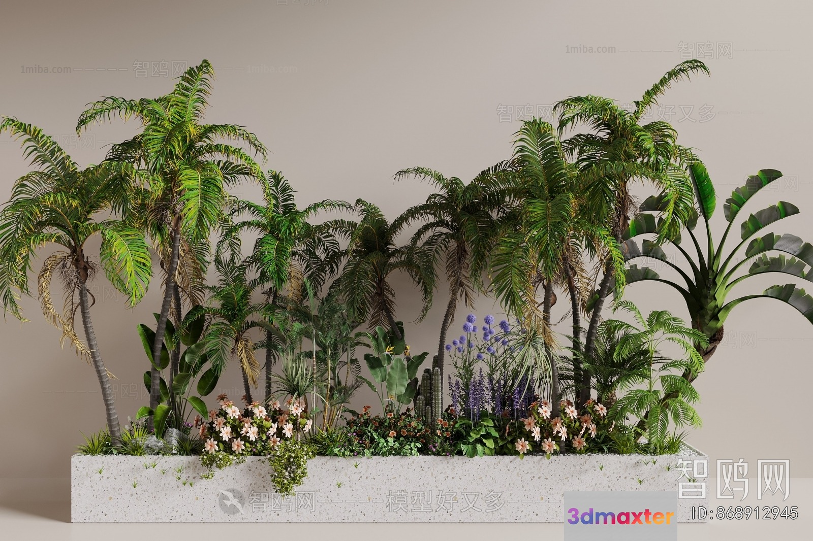 A Large Planter With Various Plants 3D Model - 5739 - VRAY Render