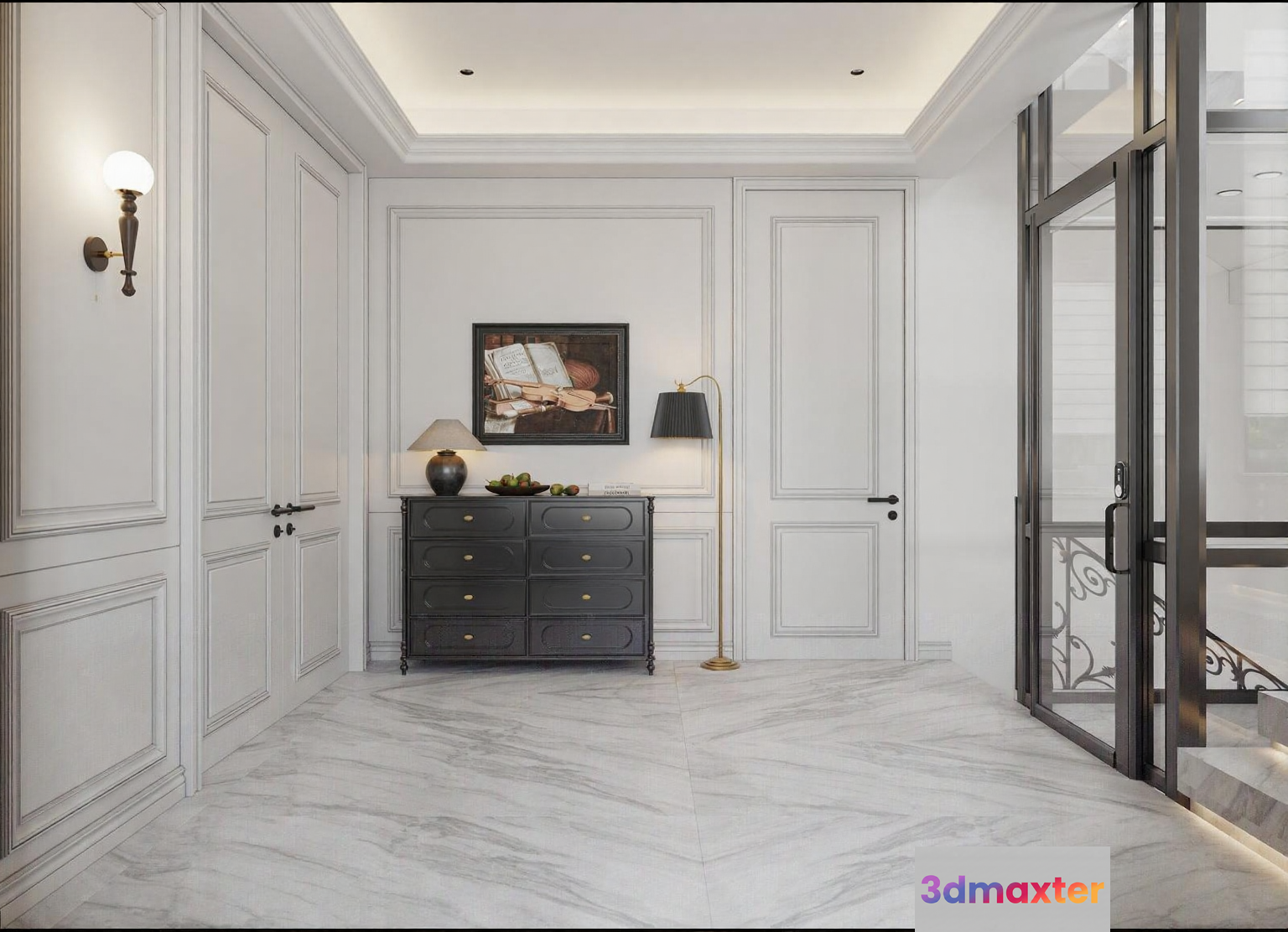 Modern White Hallway 3D Model - 10936 - VRAY Render