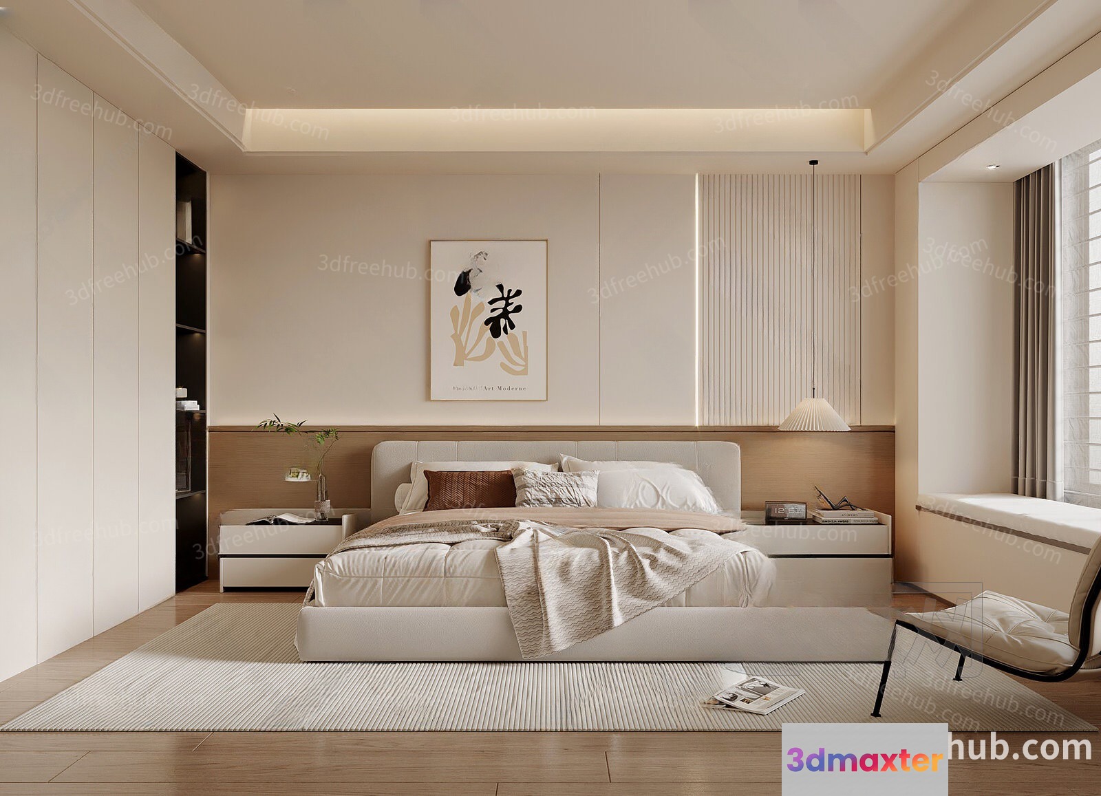 Cozy Modern Bedroom 3D Model - 18730 - VRAY Render