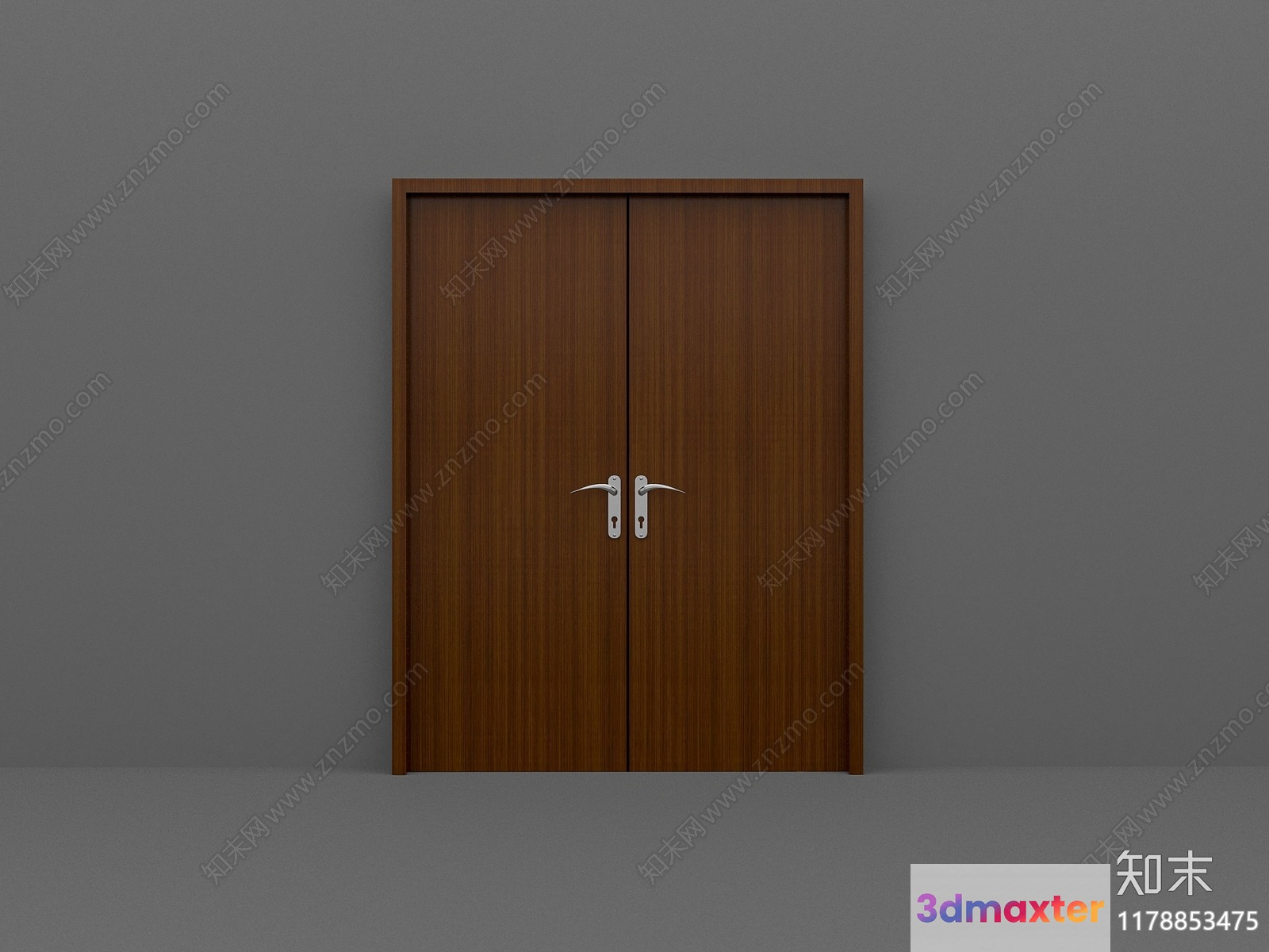 Brown Double Doors With Silver Handles 3D Model - 20376 - VRAY Render