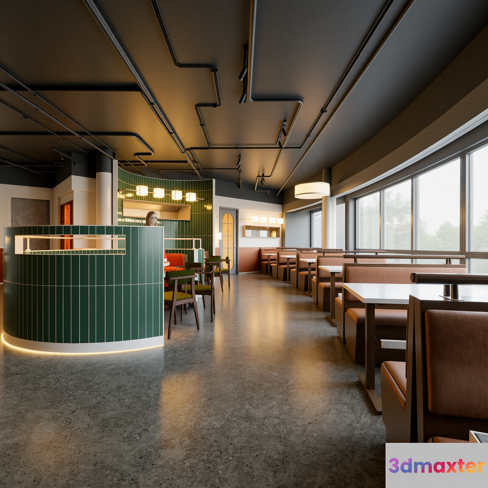 Modern Industrial Dining Area 3D Model - 7180 - VRAY Render