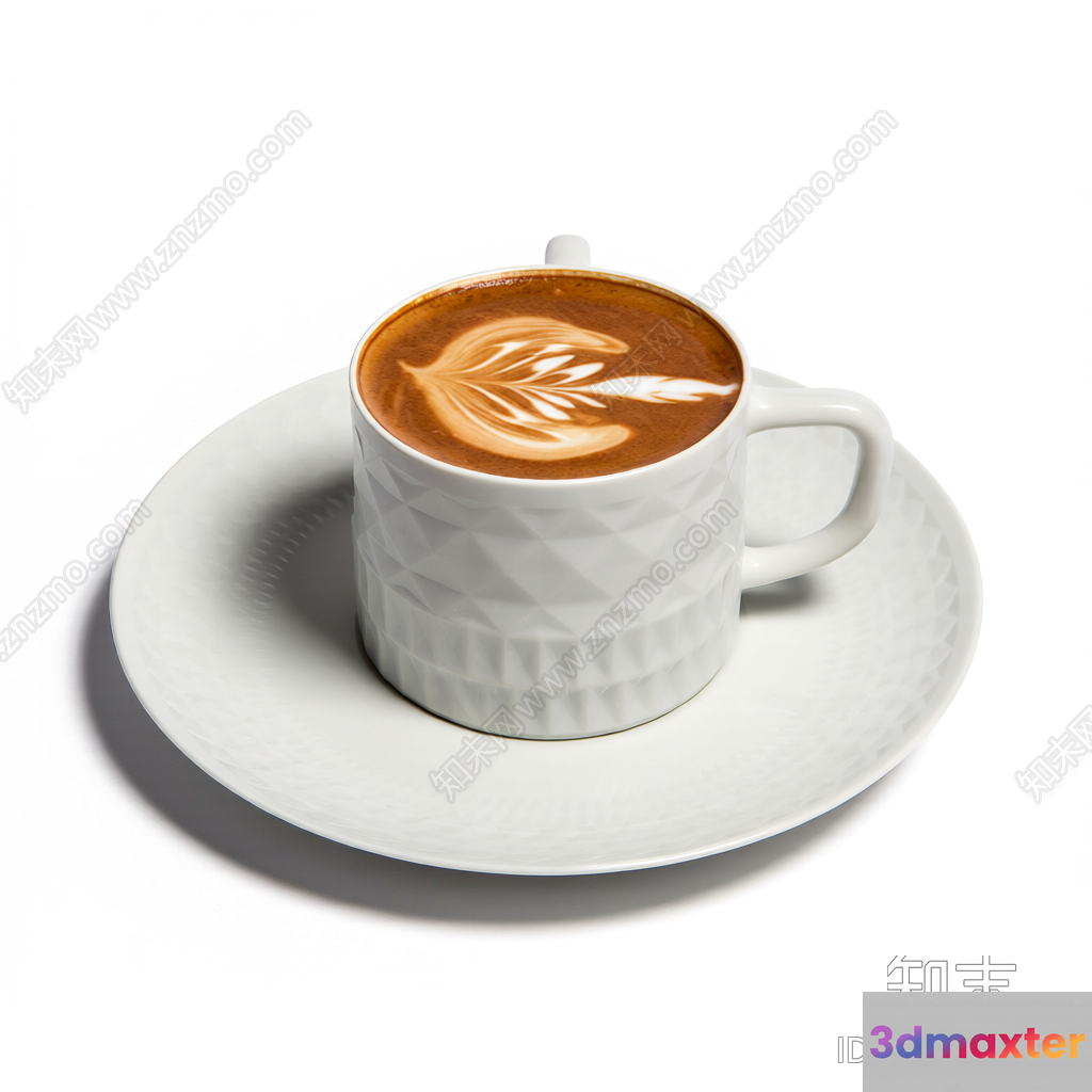 A White Cup With A Leaf Design On Top 3D Model - 17880 - VRAY Render