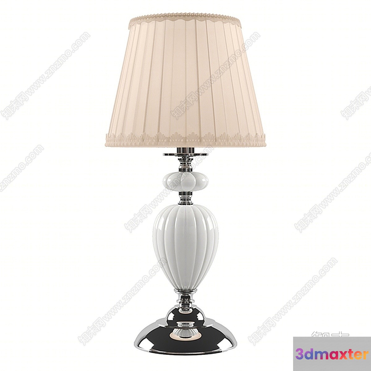 A Table Lamp With A Beige Shade 3D Model - 14185 - VRAY Render