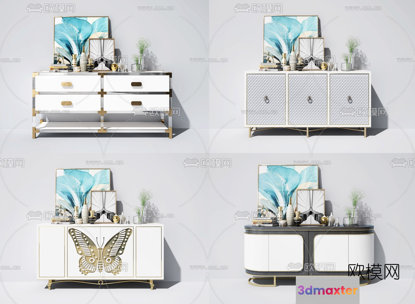 Modern White And Gold Furniture 3D Model - 3163 - VRAY Render