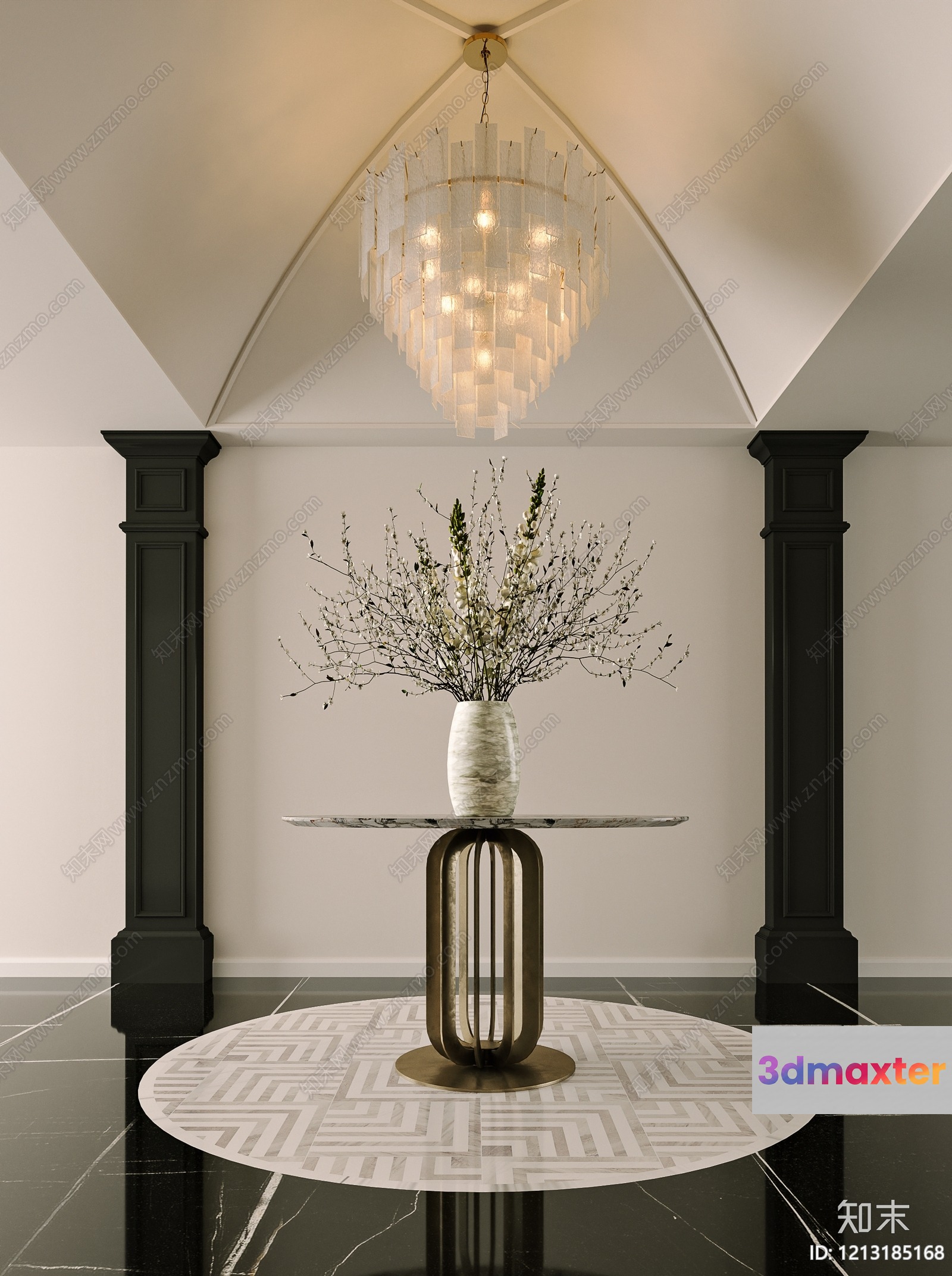 Modern Foyer With A Chandelier 3D Model - 5618 - VRAY Render